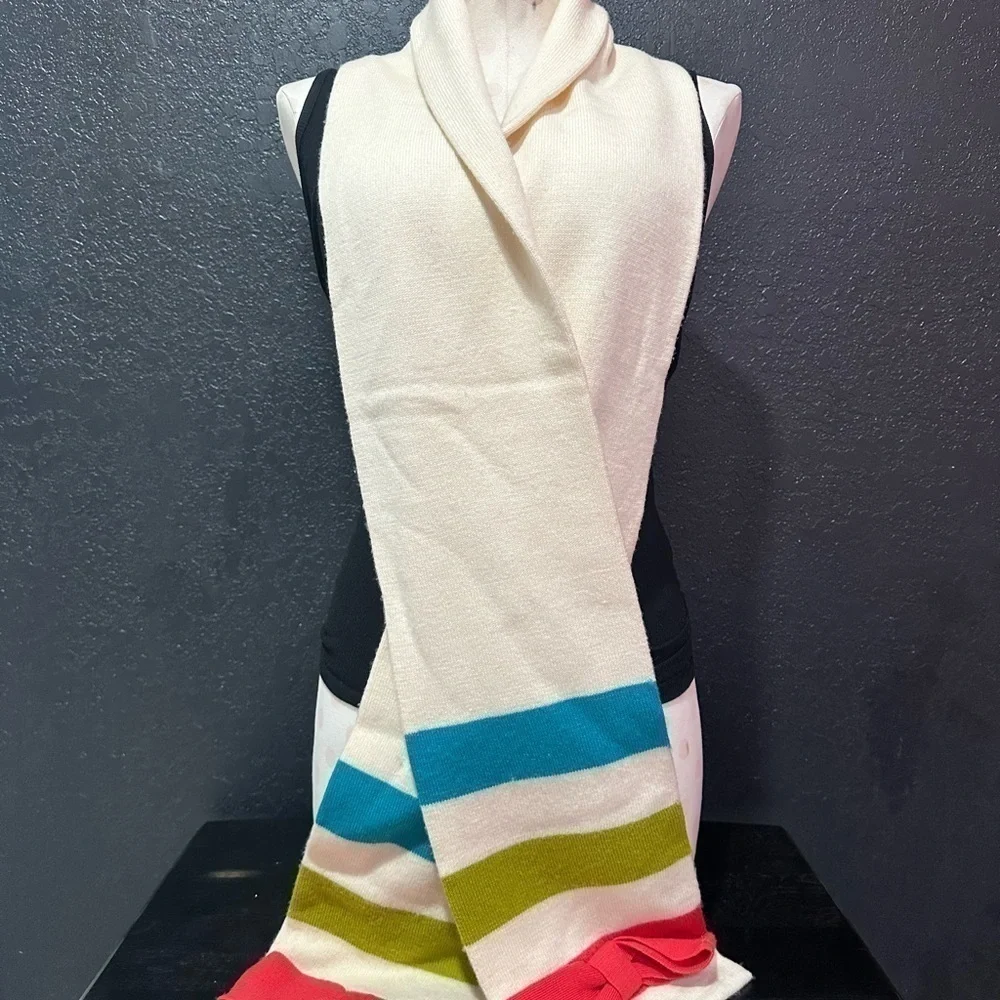 KATE SPADE Hudson Cream Mulit Stripe Bow Scarf